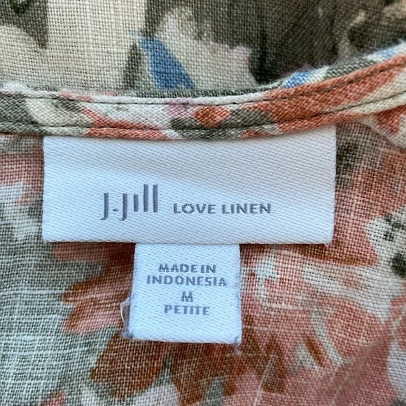 J. Jill Love Linen Caraway Fresh Bloom Ruffle Hem Dress. Size Medium Petite. - Picture 11 of 15